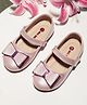 Mine Sole Bow Applique Detailed Mary Jane Ballerinas With Velcro Closure - Pink