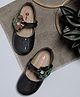 Mine Sole Glittered & Floral Sequins Embellished With Velco Closure Mary Jane Ballerinas - Black