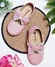 Mine Sole Bow Applique Detailed & Pearl Embellished With Velco Closure Mary Jane Ballerinas - Pink