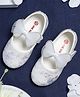 Mine Sole Bow Applique Detailed & Pearl Embellished With Velco Closure Mary Jane Ballerinas - White