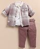 LITTLE COLLARS Cotton Full Sleeves Checked Shacket & Pant Set With Inner Tee - Lavender
