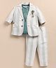 LITTLE COLLARS Cotton Full Sleeves Striped Coordinating Coat & Pant With Inner Tee Set - Green