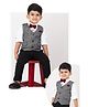 LITTLE COLLARS Blended Full Sleeves Jacquard Checked 3 Piece Party Suit Set With Bow - Black
