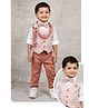LITTLE COLLARS Cotton Blend Full Sleeves Jacquard 3 Piece Party Suit Set With Bow & Stole - Peach