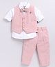 LITTLE COLLARS Terry Full Sleeves Solid 3 Piece Party Suit Set With Bow - Pink