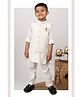 LITTLE COLLARS Cotton Full Sleeves Solid Kurta Pyjama With Bee Embroidered & Striped Jacket Set - Cream