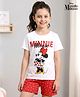 HoneyHap Disney Single Jersey Knit Half Sleeves Shorts Night Suit With Minnie Mouse Graphics - White & Red
