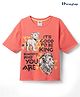 HoneyHap Disney Single Jersey Knit Oversize Drop Shoulder Half Sleeves T-Shirt With Lion King Graphics - Coral