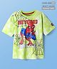 Pine Kids Marvel Terry Knit Half Sleeve Oversize Drop Shoulder T-Shirt With Spider Man Graphics And Tie And Dye & Badge Detailing - Light Green & White