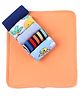 Babyhug Terry Knit Wash Cloths With Animals & Dino Print L 26.5 X B 24.5 cm Pack Of 6 - Blue Orange & Sky Blue