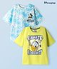 HoneyHap Disney Terry Knit Half Drop Shoulder Sleeves Oversized T-Shirts with Mickey Mouse & Family Graphics Pack of 2 - Light Blue & Green