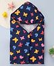 Babyhug Interlock Knit Hooded Wrapper with Butterfly Print L 76 x B 76 cm - Navy Blue
