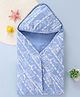 Babyhug Interlock Knit Hooded Wrapper with Vehicle Traffic Print L 76 x B 76 cm - Light Blue