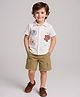 Mark & Mia Cotton Woven Half Sleeves Shirt & Shorts Set With Teddy Bear Print - White