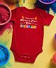 FFlirtygo Holi Theme Cotton Half Sleeves Mumma Papas Little Pichkari Printed Onesie -Red
