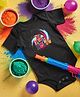 FFlirtygo Holi Theme Cotton Half Sleeves My First Holi Printed Onesie -Black