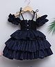 TINY MINY MEE Cold Shoulder Frill Sleeves Bow Applique Detailed Shimmered Layered Dress - Blue