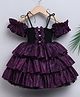 TINY MINY MEE Cold Shoulder Frill Sleeves Bow Applique Detailed Shimmered Layered Dress - Wine