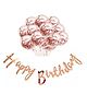 Bubble Trouble Happy Birthday Banner With Rose Gold Confetti Balloons 8 Pcs For Decoration - Combo Set for Girls Boys Husband Wife Birthday Decorations Items