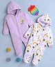 BUMZEE Cotton Knit Full Sleeves Bee & Rainbow Printed Footed Sleep Suits Pack of 2 - Lavender & White