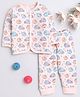 BUMZEE Cotton Knit Full Sleeves Elephant Printed Night Suit - Peach