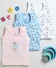 Bumzee Cotton Knit Sleeveless Vests with Dino & Smilie Text Print Pack Of 3 - Aqua Blue & Pink