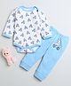 BUMZEE Cotton Knit Full Sleeves Vehicles Printed Onesie & Pajama Set - Light Blue & White