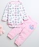 BUMZEE Cotton Knit Full Sleeves Vehicles Printed Onesie & Pajama Set - Pink & White