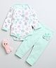 BUMZEE Cotton Knit Full Sleeves Animal & Fruits Printed Onesie & Pajama Set - Mint & White