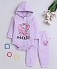 BUMZEE Cotton Knit Full Sleeves Elephant Printed Hooded Onesie & Pajama Set - Lavender