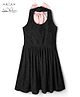 Arias Knit Sleeveless Textured Fabric Solid Halter Neck Dress With Bow Applique - Black