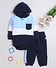 BUMZEE Cotton Knit Full Sleeves Cut & Sew Hooded Onesie & Jogger Set - Navy Blue