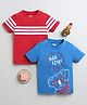 BUMZEE Cotton Knit Half Sleeves T-Shirts with Stripes & Hi Five  Text Print Pack Of 2 - Blue & Red