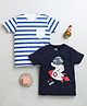 BUMZEE Cotton Knit Half Sleeves T-Shirts with Stripes & Astronaut Print Pack Of 2 - Navy Blue & White