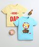 BUMZEE Cotton Knit Half Sleeves T-Shirts with I Have A Hero & I Call Him Dad Text & Animal Print Pack Of 2 - Yellow & Light Blue
