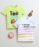 BUMZEE Cotton Knit Half Sleeves T-Shirts with If You Think You Can Text Print Pack Of 2 - Light Green & White