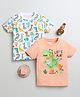 BUMZEE Cotton Knit Half Sleeves T-Shirts with Dinosaur Theme & Text Print Pack Of 2 - Orange & White