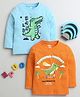 BUMZEE Cotton Knit Full Sleeves T-Shirts with Dinosaur Theme & Text Print Pack Of 2 - Orange & Light Blue