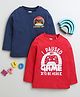 BUMZEE Cotton Knit Full Sleeves T-Shirts with Level Up & I Pause Game to be Here Text Print Pack Of 2 - Red & Navy Blue