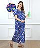 Bella Mama Cotton Knit Half Sleeves Maternity & Nursing Nighty Floral Print - Blue