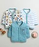 BUMZEE Cotton Knit Full Sleeves Jhablas With Dinosaur Print & Stripes Pack Of 3 - Blue & White