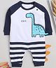 BUMZEE Interlock Woven Full Raglan Sleeves  Dinosaur Printed Romper - Navy Blue