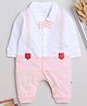 BUMZEE Interlock Woven Full Sleeves  Cut & Sew Front Open Romper with Bow Applique - Pink