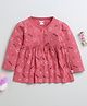 BUMZEE Cotton Knit Full Sleeves Stars & Hearts Printed Front Open Dress - Red