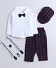 BUMZEE Cotton Woven Full Sleeves Solid Color Shirt with Checked Pant & Suspender Cap Set - Navy Blue & White