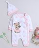 BUMZEE Cotton Knit Full Sleeves Polka Dots Printed Front Open Romper with Bear Patch - Pink