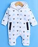 BUMZEE Cotton Knit Full Sleeves Front Open Hooded Romper with Hearts Print - White