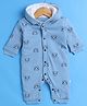 BUMZEE Cotton Knit Full Sleeves Front Open Hooded Romper with Bear Print - Light Blue