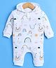 BUMZEE Cotton Knit Full Sleeves Hooded Romper with Rainbow Print - White