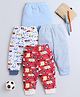 BUMZEE Cotton Knit Full Length Lounge Pants with Stripes & Vehicle Print Pack of 4 - Blue & Red